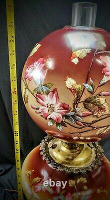 Huge Large Floral antique Gone with Wind GWTW parlor oil lamp 11 ball shade