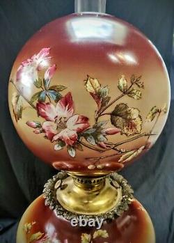 Huge Large Floral antique Gone with Wind GWTW parlor oil lamp 11 ball shade