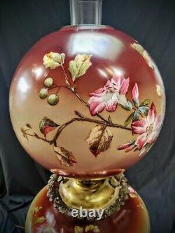 Huge Large Floral antique Gone with Wind GWTW parlor oil lamp 11 ball shade