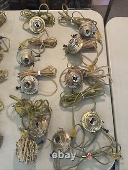 Huge Lot Of ANTIQUE VINTAGE BRASS OIL LAMP ELECTRIC BURNER GALLERY LIGHT PART