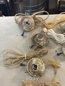 Huge Lot Of ANTIQUE VINTAGE BRASS OIL LAMP ELECTRIC BURNER GALLERY LIGHT PART