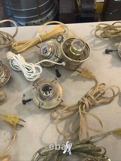 Huge Lot Of ANTIQUE VINTAGE BRASS OIL LAMP ELECTRIC BURNER GALLERY LIGHT PART