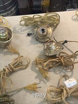 Huge Lot Of ANTIQUE VINTAGE BRASS OIL LAMP ELECTRIC BURNER GALLERY LIGHT PART