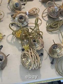 Huge Lot Of ANTIQUE VINTAGE BRASS OIL LAMP ELECTRIC BURNER GALLERY LIGHT PART