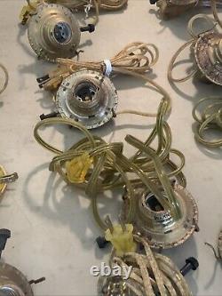 Huge Lot Of ANTIQUE VINTAGE BRASS OIL LAMP ELECTRIC BURNER GALLERY LIGHT PART