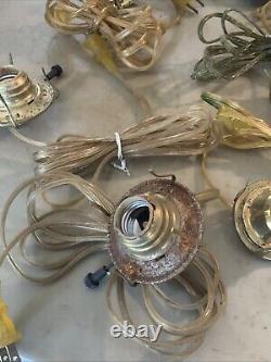 Huge Lot Of ANTIQUE VINTAGE BRASS OIL LAMP ELECTRIC BURNER GALLERY LIGHT PART