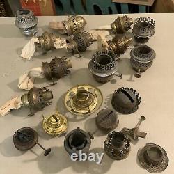 Huge Lot Of Vintage Antique Oil Lamp Parts Burners
