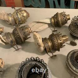 Huge Lot Of Vintage Antique Oil Lamp Parts Burners