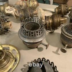 Huge Lot Of Vintage Antique Oil Lamp Parts Burners