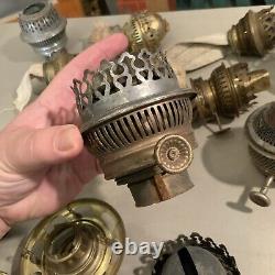 Huge Lot Of Vintage Antique Oil Lamp Parts Burners