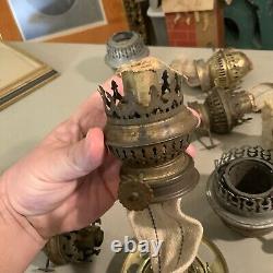 Huge Lot Of Vintage Antique Oil Lamp Parts Burners