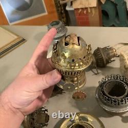 Huge Lot Of Vintage Antique Oil Lamp Parts Burners