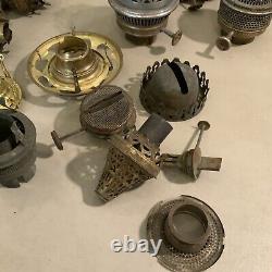 Huge Lot Of Vintage Antique Oil Lamp Parts Burners