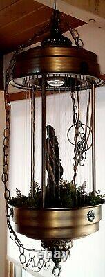 Huge Vintage metal Hanging swag mineral oil Rain Lamp Nude Lady Greek Goddess