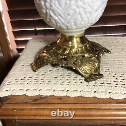 Impressive Antique 1890's White 26 1/2 Brass Oil Lamp With Wick & Shade