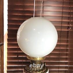Impressive Antique 1890's White 26 1/2 Brass Oil Lamp With Wick & Shade
