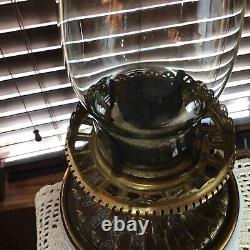 Impressive Antique 1890's White 26 1/2 Brass Oil Lamp With Wick & Shade