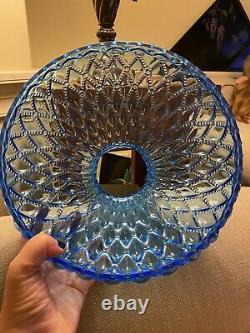 Incredible Large Antique Glass Blue Oil Lamp With Quilted shade Stunning