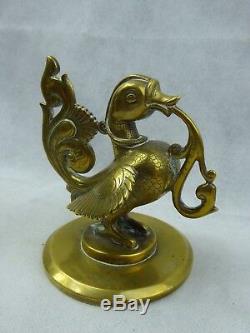 Indian Antique Hamsa Bird Oil Lamp Finial In Bronze Fine Quality Deccan C19th