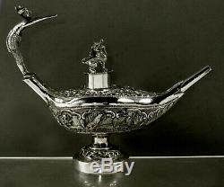 Indian Silver Oil Lamp c1890 Cutch Figural Handle