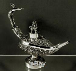 Indian Silver Oil Lamp c1890 Cutch Figural Handle