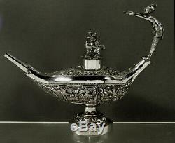 Indian Silver Oil Lamp c1890 Cutch Figural Handle