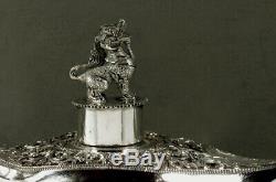 Indian Silver Oil Lamp c1890 Cutch Figural Handle