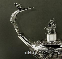 Indian Silver Oil Lamp c1890 Cutch Figural Handle