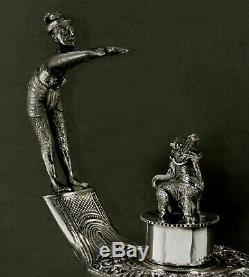 Indian Silver Oil Lamp c1890 Cutch Figural Handle