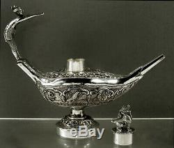 Indian Silver Oil Lamp c1890 Cutch Figural Handle
