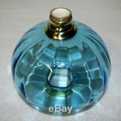 Internally Ribbed Turquoise Blue Font Fount On Cast Iron Base Kerosene Oil Lamp