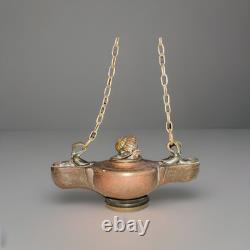 Italian School 19th Century Bronze Oil Lamp with Swans And Snail-4.5