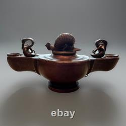 Italian School 19th Century Bronze Oil Lamp with Swans And Snail-4.5