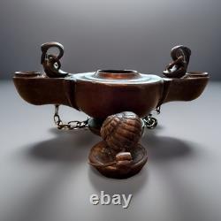 Italian School 19th Century Bronze Oil Lamp with Swans And Snail-4.5