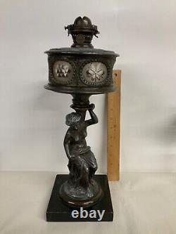 J. F. Iden figure stem kerosene oil lamp Thuro II and 1865-70 cut fount burner