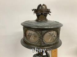 J. F. Iden figure stem kerosene oil lamp Thuro II and 1865-70 cut fount burner