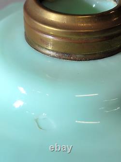 Jadeite Green Uranium Glass PRINCESS FEATHER Oil Lamp 1890s Massive Sewing Lamp
