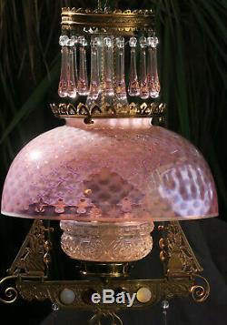 Jeweled Antique Kerosene Oil LAMP Bradley Hubbard Chandelier brass Glass Cranber