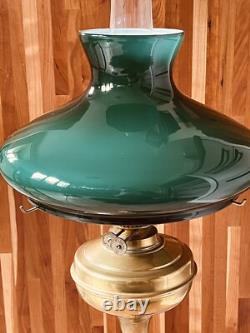 John Scott, 2 Brass Green Glass Shade Kerosene Oil Lamp Mfg England Vintage, Ltd