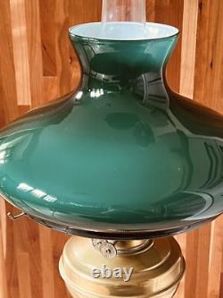 John Scott, 2 Brass Green Glass Shade Kerosene Oil Lamp Mfg England Vintage, Ltd