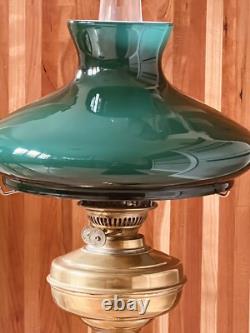 John Scott, 2 Brass Green Glass Shade Kerosene Oil Lamp Mfg England Vintage, Ltd