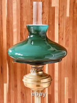 John Scott, 2 Brass Green Glass Shade Kerosene Oil Lamp Mfg England Vintage, Ltd