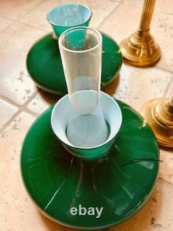 John Scott, 2 Brass Green Glass Shade Kerosene Oil Lamp Mfg England Vintage, Ltd