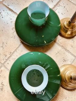 John Scott, 2 Brass Green Glass Shade Kerosene Oil Lamp Mfg England Vintage, Ltd