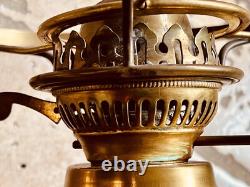 John Scott, 2 Brass Green Glass Shade Kerosene Oil Lamp Mfg England Vintage, Ltd