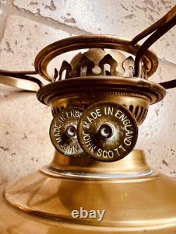 John Scott, 2 Brass Green Glass Shade Kerosene Oil Lamp Mfg England Vintage, Ltd
