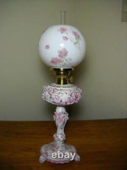 Junior Banquet Oil Lamp Beautifully Decorated Porcelain with Globe Brass Burner