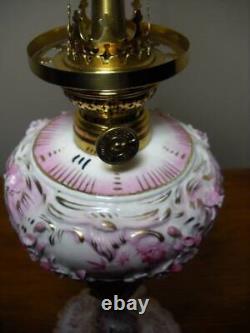 Junior Banquet Oil Lamp Beautifully Decorated Porcelain with Globe Brass Burner