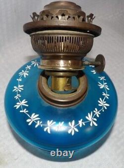 KOSMOS BRENNER COLBALT BLUE GLASS with HEAVY GOLD FLOWERS PAINTED OIL TABLE LAMP