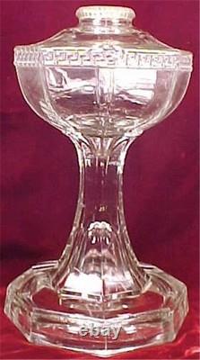 Kerosene Lamp Greek Key Roman Early American Pattern Glass Clear 1890 Antique